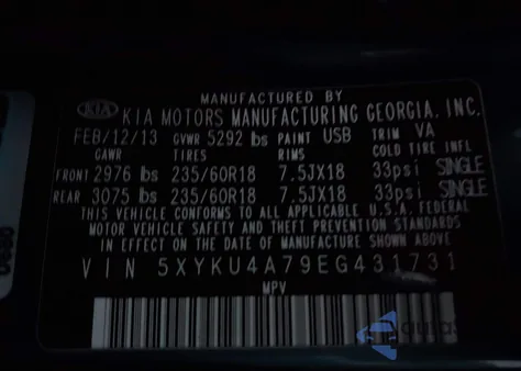 2014 Kia Sorento Ex V6 from USA, damaged, VIN 5XYKU4A79EG431731